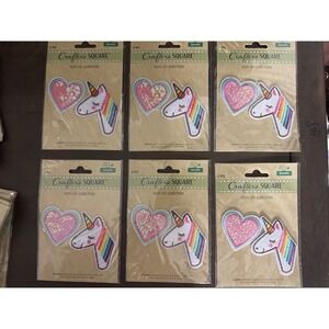 Crafter's Square 6 Pack Unicorn and Sequin Heart Iron On Patches Rainbow Pink